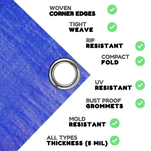 COMFITWEAR 4PC 5 MIL (5x7) Poly Tarp Reinforced Edge Grommet Multi-Purpose Cover - Picture 2 of 7